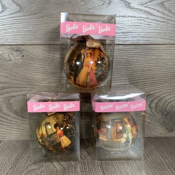 Barbie 1997 Ball Ornament - Set Of 3  Barbie,  Ken & Barbie - NiB - Picture 1 of 4